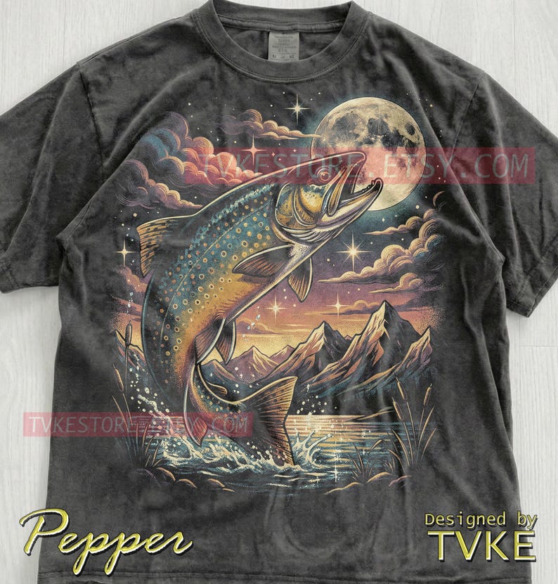 Trout Fish Angler Comfort Colors® Tshirt, Fishing Lover Tees, Retro Nature Sweater, Mountain River Tanktop, Vintage Fisherman Gift image 2