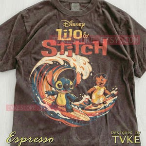 Lilo & Stitch Comfort Colors® Tshirt, Stitch Surfing Tees, Ohana Hawaii Sweater, Summer Ocean Tanktop, Retro Vintage Waves Cartoon image 5