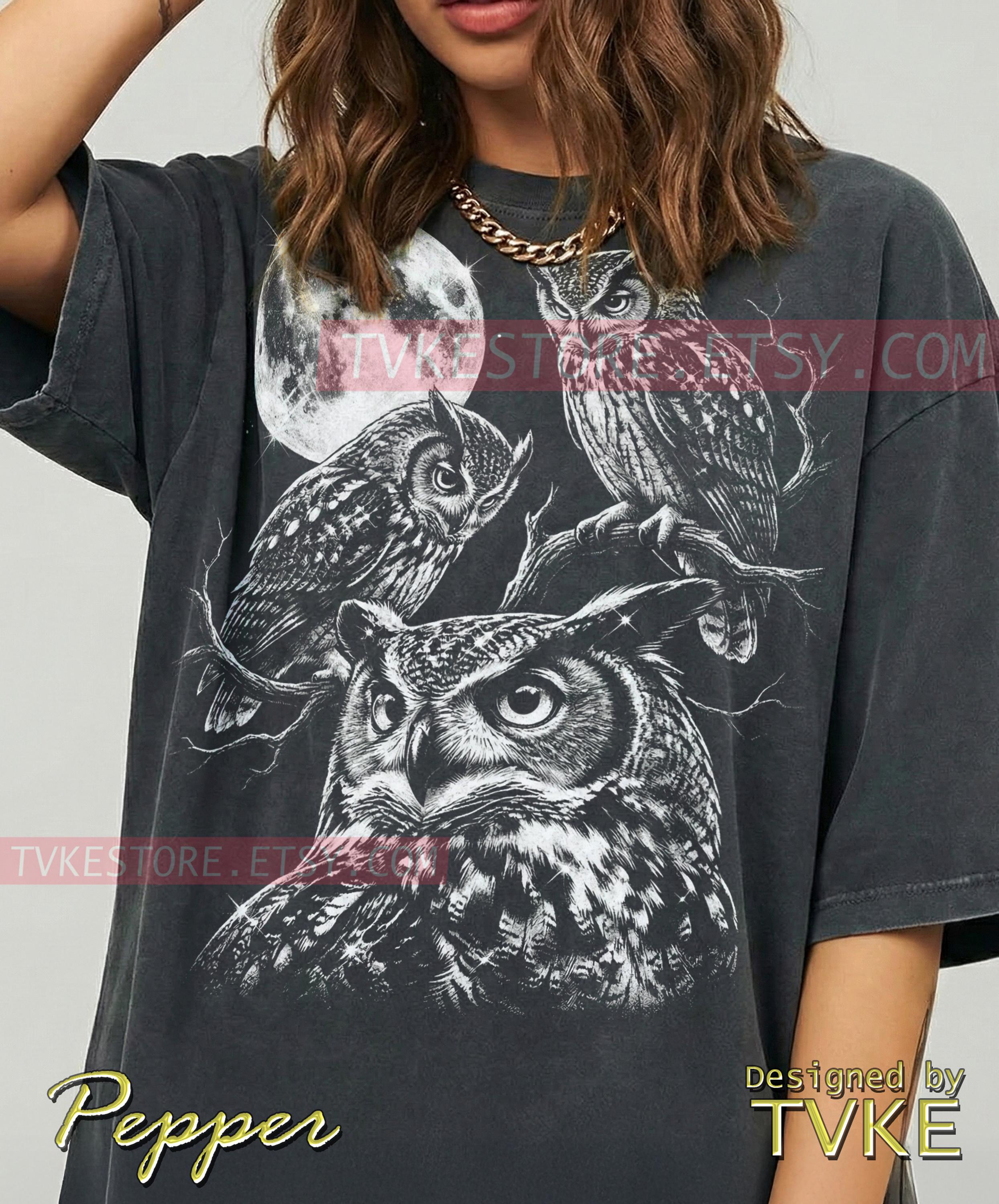 Owl Nocturnal Bird Comfort Colors® Tshirt, Full Moon Tees, Wildlife Nature Sweater, Retro Vintag