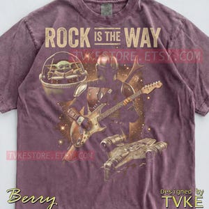 Rock Is The Way Grogu Comfort Colors® Tshirt, Baby Yoda Tees, Electric Guitar Sweater, Galaxy Rock Band Tanktop, St4R W4Rs Music Art image 4