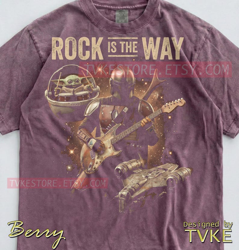 Rock Is The Way Grogu Comfort Colors® Tshirt, Baby Yoda Tees, Electric Guitar Sweater, Galaxy Rock Band Tanktop, St4R W4Rs Music Art image 4