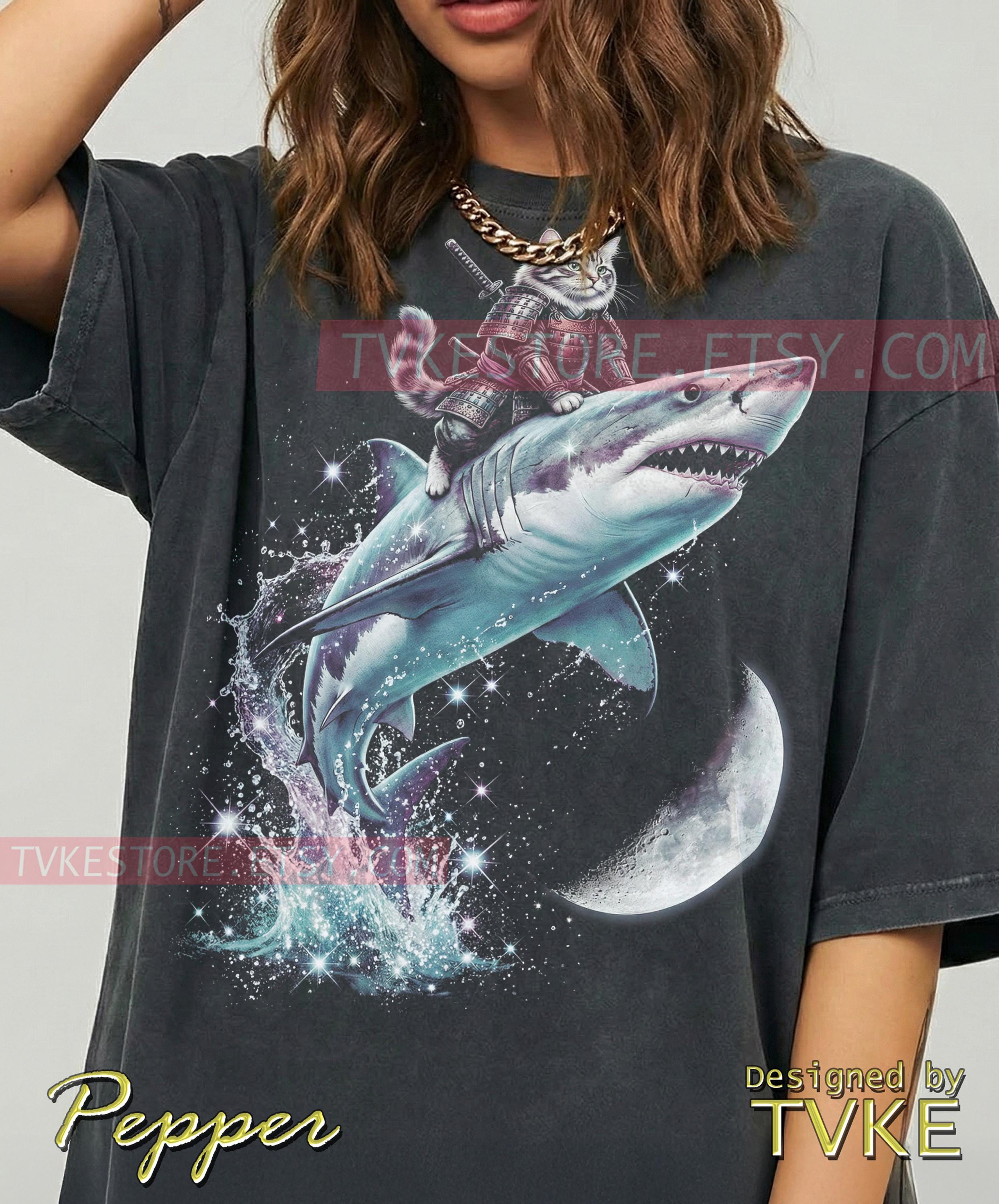 Vintage Samurai Cat Shark Comfort Colors® Tshirt, 90S Graphic Tees