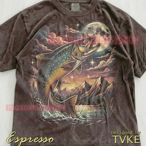 Trout Fish Angler Comfort Colors® Tshirt, Fishing Lover Tees, Retro Nature Sweater, Mountain River Tanktop, Vintage Fisherman Gift image 5