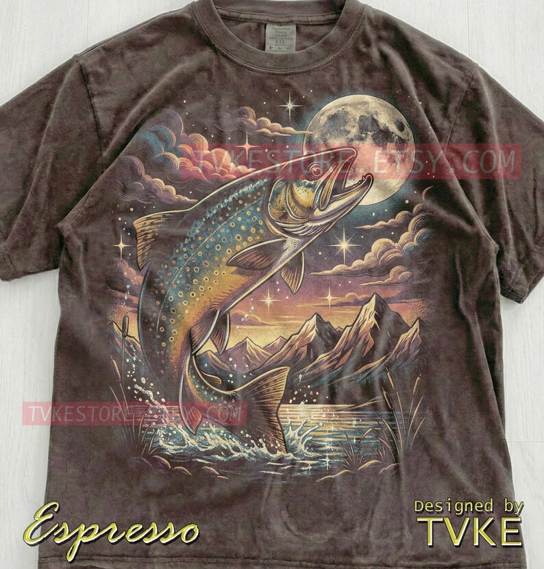 Trout Fish Angler Comfort Colors® Tshirt, Fishing Lover Tees, Retro Nature Sweater, Mountain River Tanktop, Vintage Fisherman Gift image 5