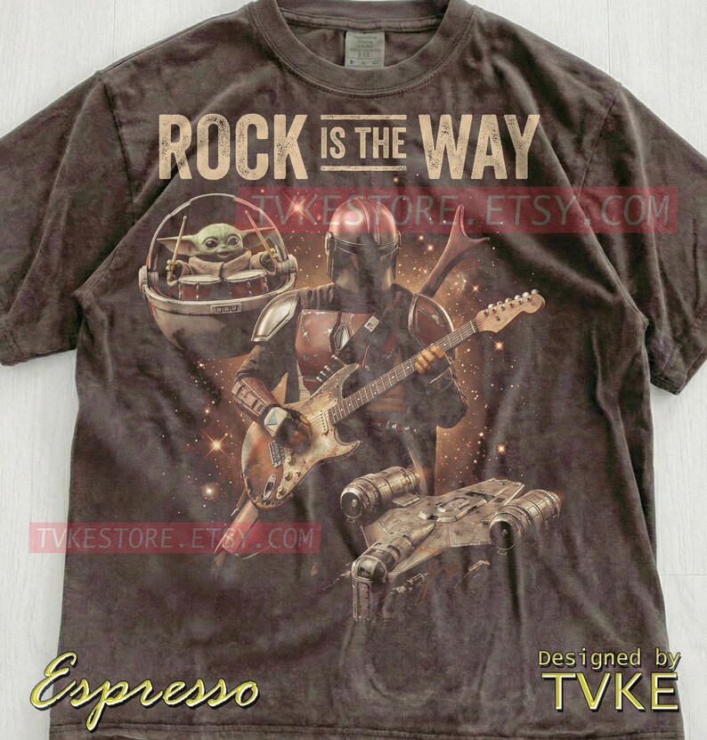 Rock Is The Way Grogu Comfort Colors® Tshirt, Baby Yoda Tees, Electric Guitar Sweater, Galaxy Rock Band Tanktop, St4R W4Rs Music Art image 5