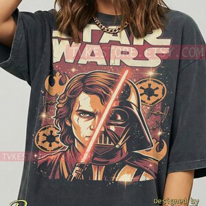 St4r W4rs Anakin Vader Comfort Colors® T-shirt, Delad Face T-shirt, Jedi Sith Retro Tröja, Galaxy Sci-Fi Linne, Filmisk Rymdkonst