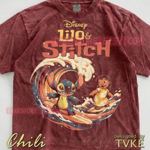 Lilo & Stitch Comfort Colors® Tshirt, Stitch Surfing Tees, Ohana Hawaii Sweater, Summer Ocean Tanktop, Retro Vintage Waves Cartoon image 3