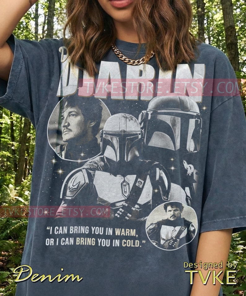 Din Djarin Pedro Pascal Comfort Colors® Tshirt, Bounty Hunter Tees, St4R W4Rs Sweater, Sci-Fi Helmet Tanktop, Retro Space Warrior image 1