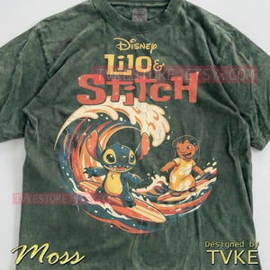 Lilo & Stitch Comfort Colors® Tshirt, Stitch Surfing Tees, Ohana Hawaii Sweater, Summer Ocean Tanktop, Retro Vintage Waves Cartoon image 7