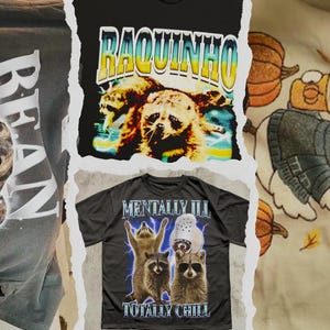The image is a collage of three different t-shirt designs, each featuring a unique animal and a humorous phrase.