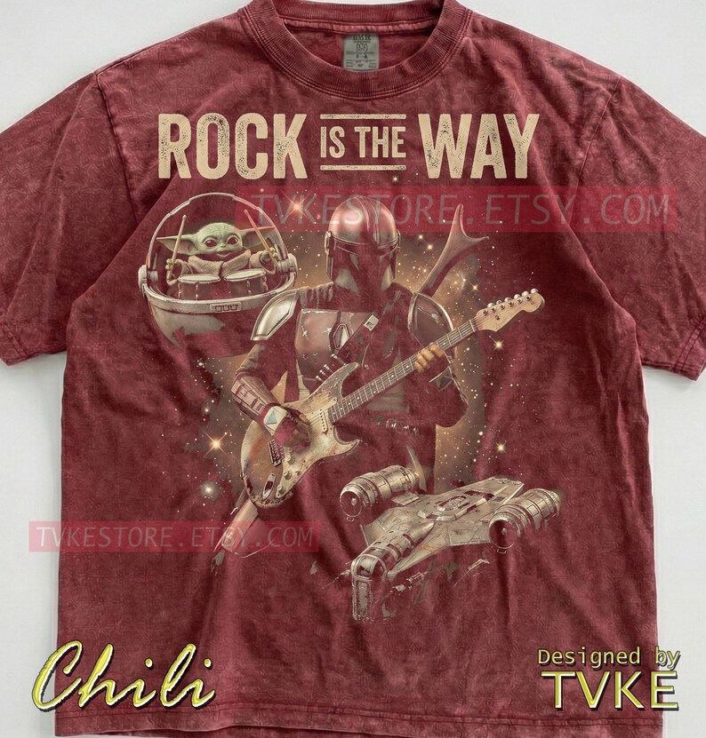 Rock Is The Way Grogu Comfort Colors® Tshirt, Baby Yoda Tees, Electric Guitar Sweater, Galaxy Rock Band Tanktop, St4R W4Rs Music Art image 3