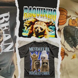 The image is a collage of three different t-shirt designs, each featuring a unique animal and a humorous phrase.