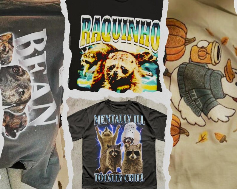 The image is a collage of three different t-shirt designs, each featuring a unique animal and a humorous phrase.