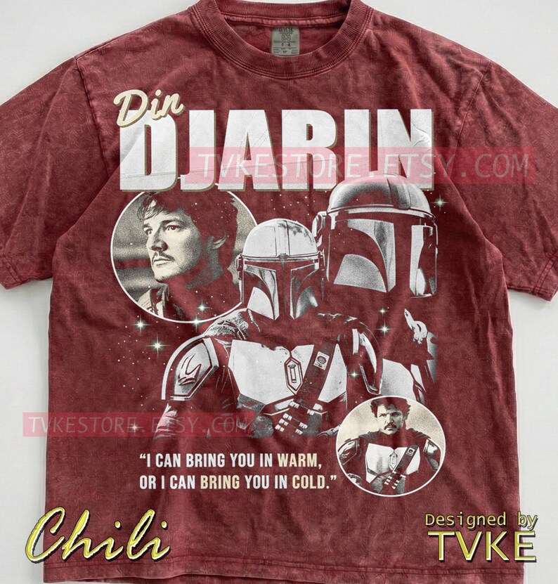 Din Djarin Pedro Pascal Comfort Colors® Tshirt, Bounty Hunter Tees, St4R W4Rs Sweater, Sci-Fi Helmet Tanktop, Retro Space Warrior image 3