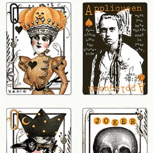 Halloween Fabric Panel: Vintage Style Playing Cards, Queen of We'en 10 Block