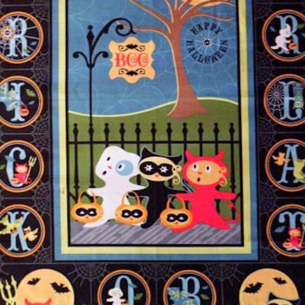 Halloween Panel TRICK or TREAT STREET Sheri Berry 29" x 42" Lyndhurst Studio Cute Children's Kids Costumes Ghost Black Cat Devil