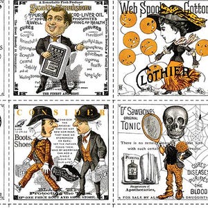 Halloween Fabric Panel: Costume Makers Act 2, Vintage Style Patches Quilt Blocks