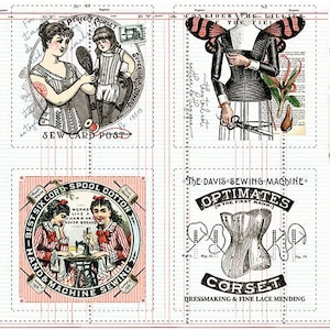 Sew Journal Fabric Panel: Antique Advertising 6 Quilt Blocks, Needle Craft (24&quot; x 42&quot;)