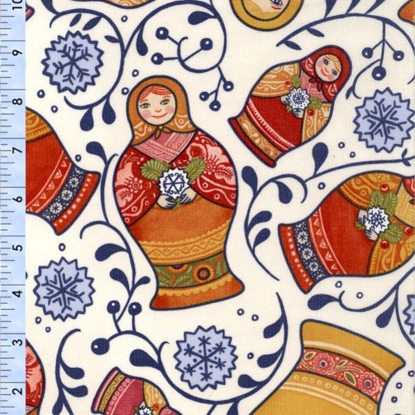 Ritirato 2014 KALINKA MATRYOSHKA BAMBOLE russe che nidificano Crema Julie Paschkis Arte popolare nordica Blu Rosso Arancione Oro htf Fuori stampa oop