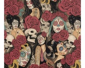 FQ or More Nocturna Dia de los Muertos Fabric Alexander Henry Day of the Dead Calaveras Women Roses Dark Tint Nicole 39 s Prints Fat Quarter