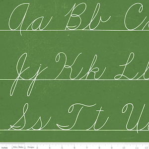 Old School Chalkboard Cotton Quilt Fabric: Vintage Cursive Penmanship Green