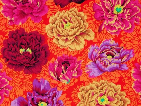 Brocade Peony Wine Fabric: Philip Jacobs Kaffe Fassett Floral