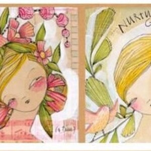 May include: Two art prints featuring illustrations of stylized figures with closed eyes. One print shows a figure adorned with flowers and the text "Good Hearted." The other print shows a figure with the text "Nurture Goodness."