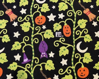 Mary Engelbreit Halloween-katoen, pompoenen, vleermuizen, wijnstokken