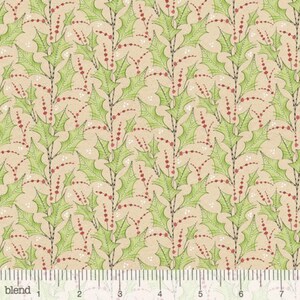 Retired 2019 SNOW FUN Christmas Fabric Cori Dantini Green Holly Leaves Berries on Craft Tan Beige Blender Out of Print oop