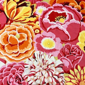 Retired BEKAH Orange Floral Kaffe Fassett Cotton Quilting Fabric Red Pink Yellow Flowers Philip Jacobs Out of Print oop