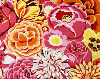 Retired BEKAH Orange Floral Kaffe Fassett Cotton Quilting Fabric Red Pink Yellow Flowers Philip Jacobs Out of Print oop