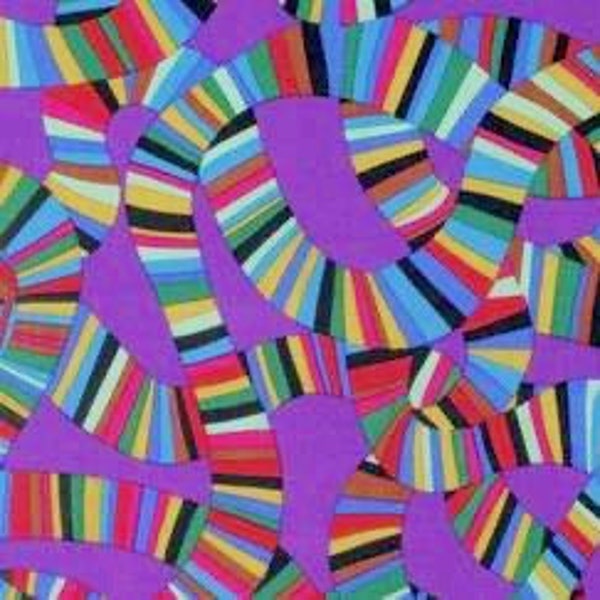 Retired ROLLER COASTER Winding Stripe Kaffe Fassett Cotton Quilt Fabric Brandon Mably Purple Red Black Blue Out of Print oop