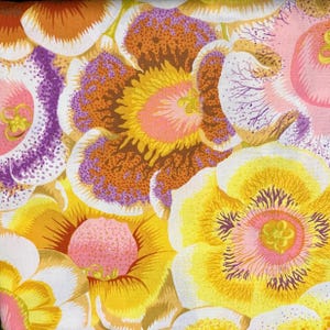 Retired GLOXINIA Golden Kaffe Fassett Collective Cotton Quilting Fabric Purple Yellow Gold Rust Floral Philip Jacobs Out of Print oop