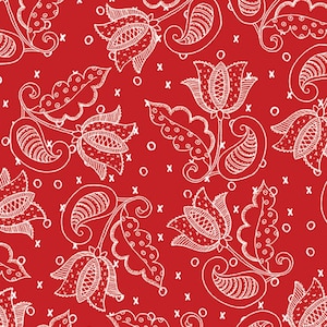 8,00 yardas ALL MY HEART Lacy Tulip Flower J. Wecker Frisch Vintage 1920's Valentines Red White Valentine Be Mine Quilting Fabric Retirado