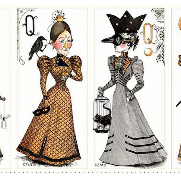 Pannello in tessuto Halloween Queen of We'en: carte da gioco in stile vintage di J. Wecker Frisch