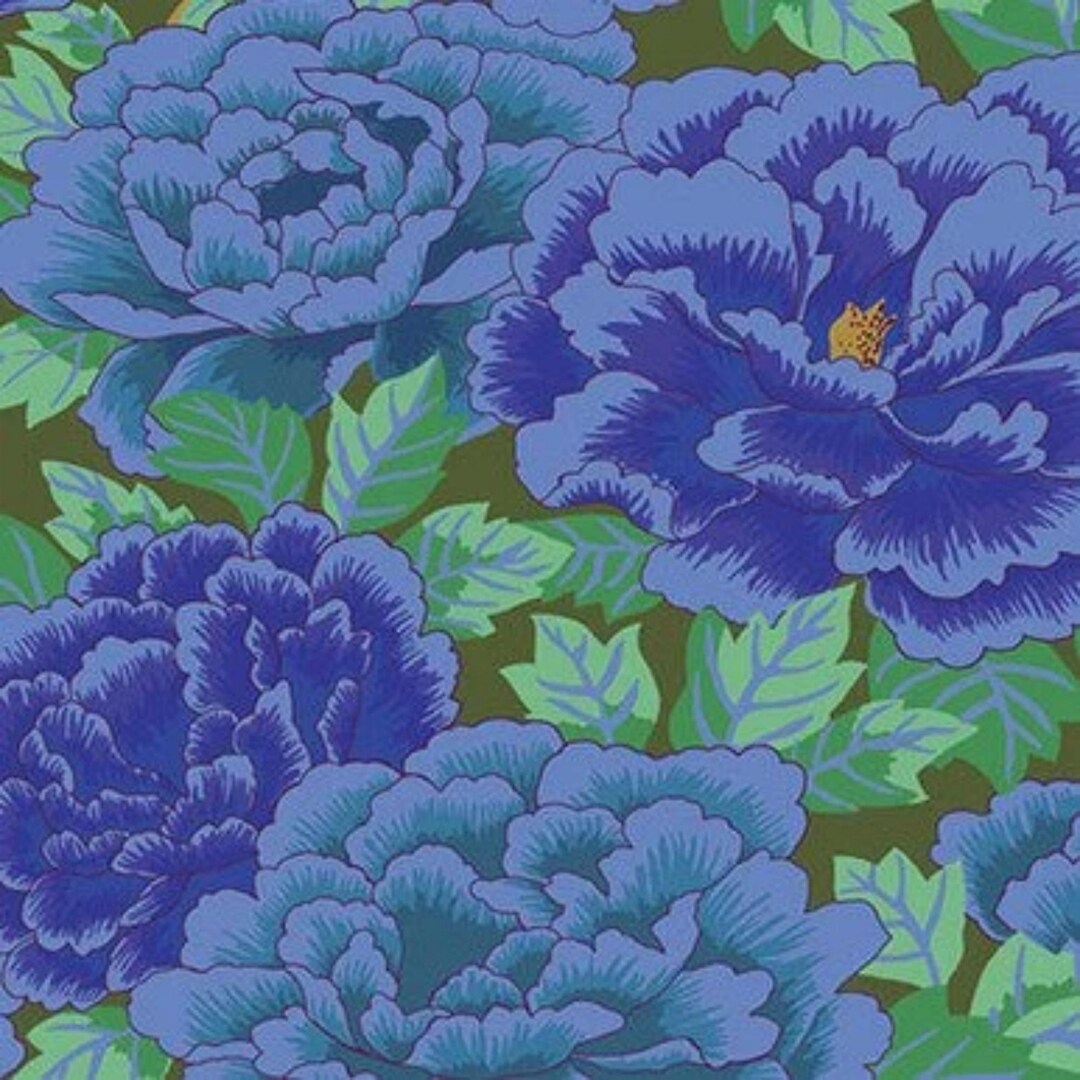 Retired Kaffe Fassett KIMONO Floral Cotton Quilting Fabric Cobalt Blue ...