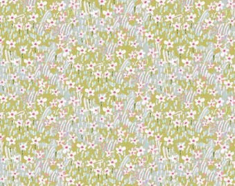 Floral Cotton Quilt Fabric: Cori Dantini Promise of Spring Pale Blue Green