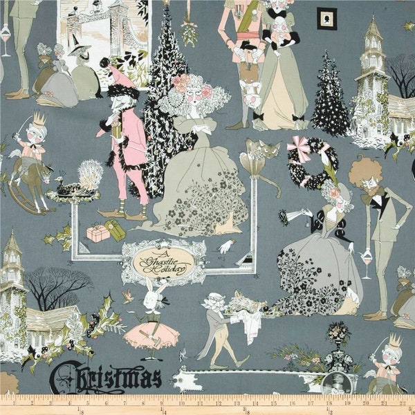 24" Repeat Ghastlie Holiday Alexander Henry Christmas Fabric Ghastlies Smoke Gray Mathilde Gaspar