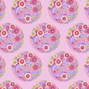 DEJA VU PARISVILLE Topiary Strawberry Tula Pink Cotton Quilt Fabric Marie Antoinette Floral Circles Purple Pink