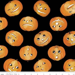 May include: A black background with a repeating pattern of orange jack-o'-lantern faces. The jack-o'-lanterns have different facial expressions, including smiling, frowning, and surprised.
