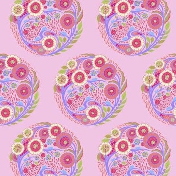 DEJA VU PARISVILLE Topiary Strawberry Tula Pink Cotton Quilt Fabric Marie Antoinette Floral Circles Purple Pink