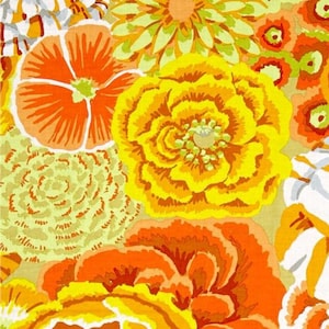 Retired BEKAH LARGE FLORAL Yellow Orange Green Kaffe Fassett Cotton Quilting Fabric Flowers Philip Jacobs Out of Print oop