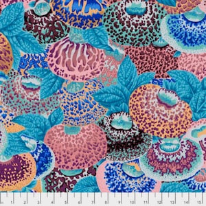 2018 Retired LADY'S PURSE Tissu de courtepointe en coton à fleurs Kaffe Fassett bleu antique Philip Jacobs violet bordeaux rose pêche