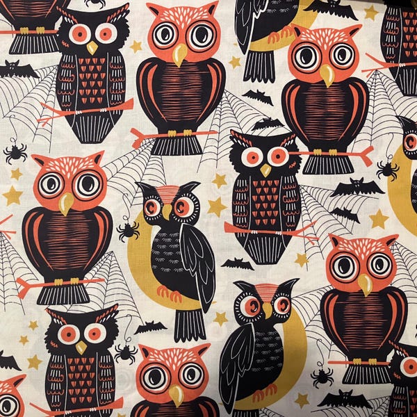 Halloween Retro Owls Cotton Fabric, Spooktacular Eve Print oop