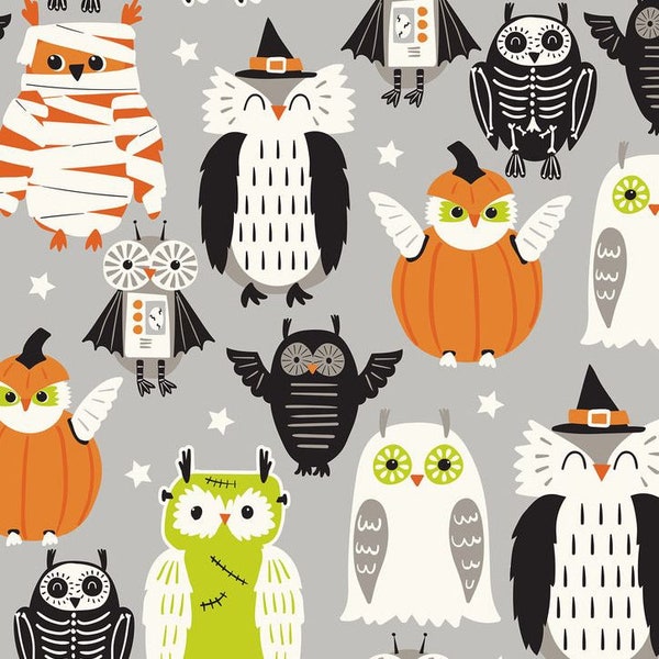 Retired BOO CREW Eye of Newt Owls Cotton Quilt Fabric Maude Asbury Blend Halloween Mummy Pumpkin Witch Ghost Skeleton Out of Print oop
