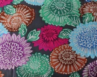 Lacy Dark Kaffe Fassett Blumen Baumwollstoff - Grün Blau Lila Magenta