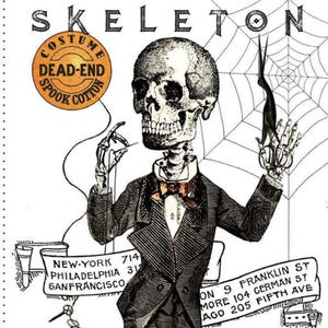 2019 廃盤 J. Wecker Frisch SKELETON Tailor メインパネル コスチュームメーカーズボール 幅23インチ x 高さ44インチ ビンテージスタイル ハロウィン生地