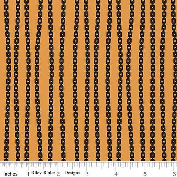 7.50 / Yard MAD MASQUERADE Chain Stripe J. Wecker Frisch Fabric Alice in Wonderland Blender Squash Orange Black John Tenniel