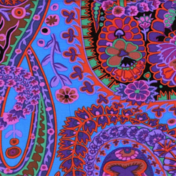 Retired PAISLEY JUNGLE Kaffe Fassett Purple Cotton Quilting Fabric Red Black Swirls Floral Out of Print oop Out of Print