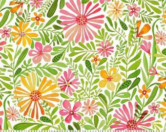 Retired SUGAR & SPICE Meadow Daydream White Cori Dantini Floral Pink Orange Green Flowers Cotton Quilt Fabric Out of Print oop